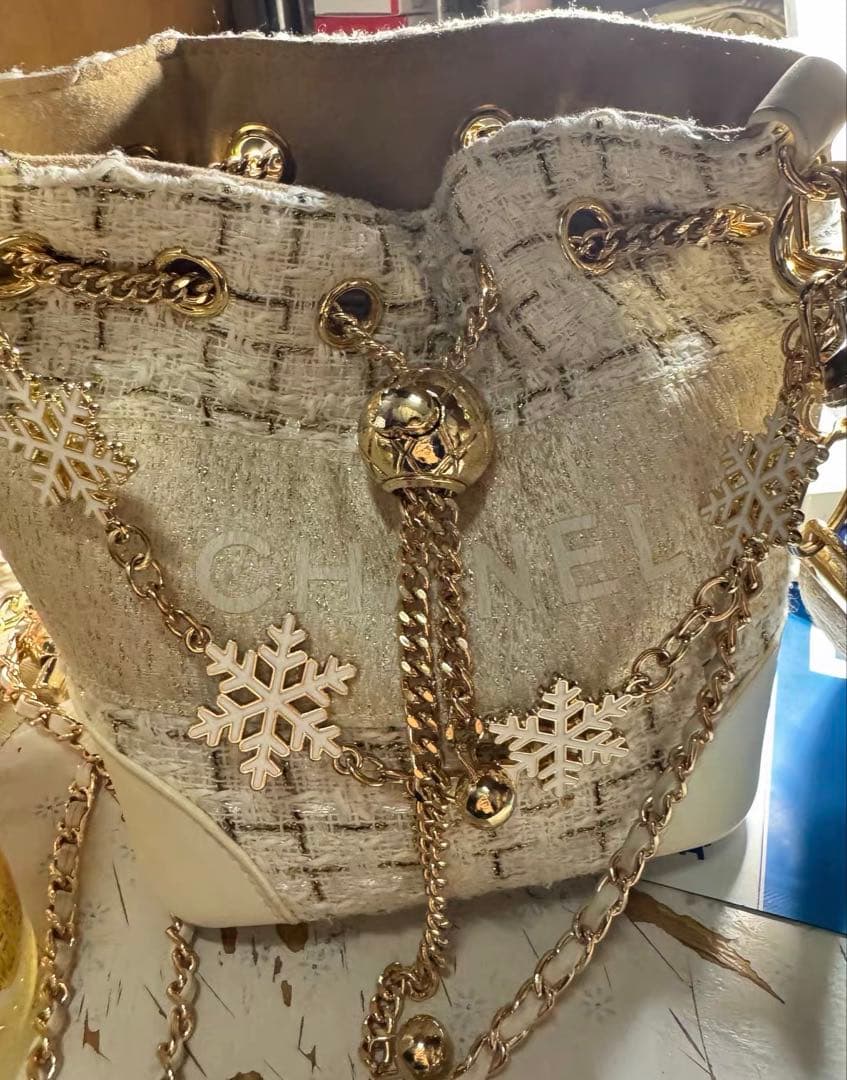 非売品 CHANEL ノベルティ 白 ツイード バケットバッグ　値下げ　箱付き
