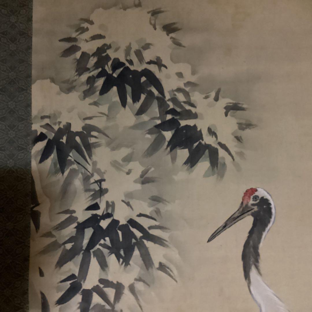 O-27 鶴と松竹梅の水墨画 掛軸 双幅　210cm