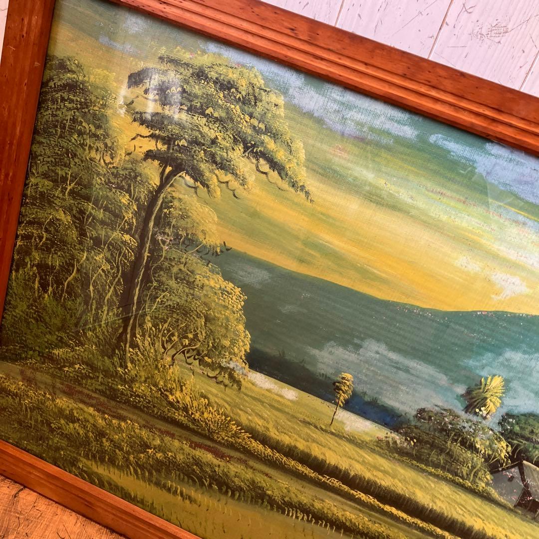 超大型 バリ島 山脈 川 風景画 油彩画 油絵 木製額縁 額装 絵画 壁掛け