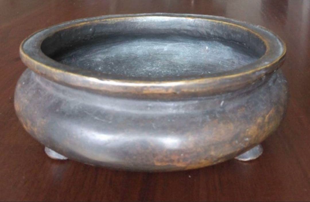 中国骨董品「家藏珍寳」3足炉　アンティーク