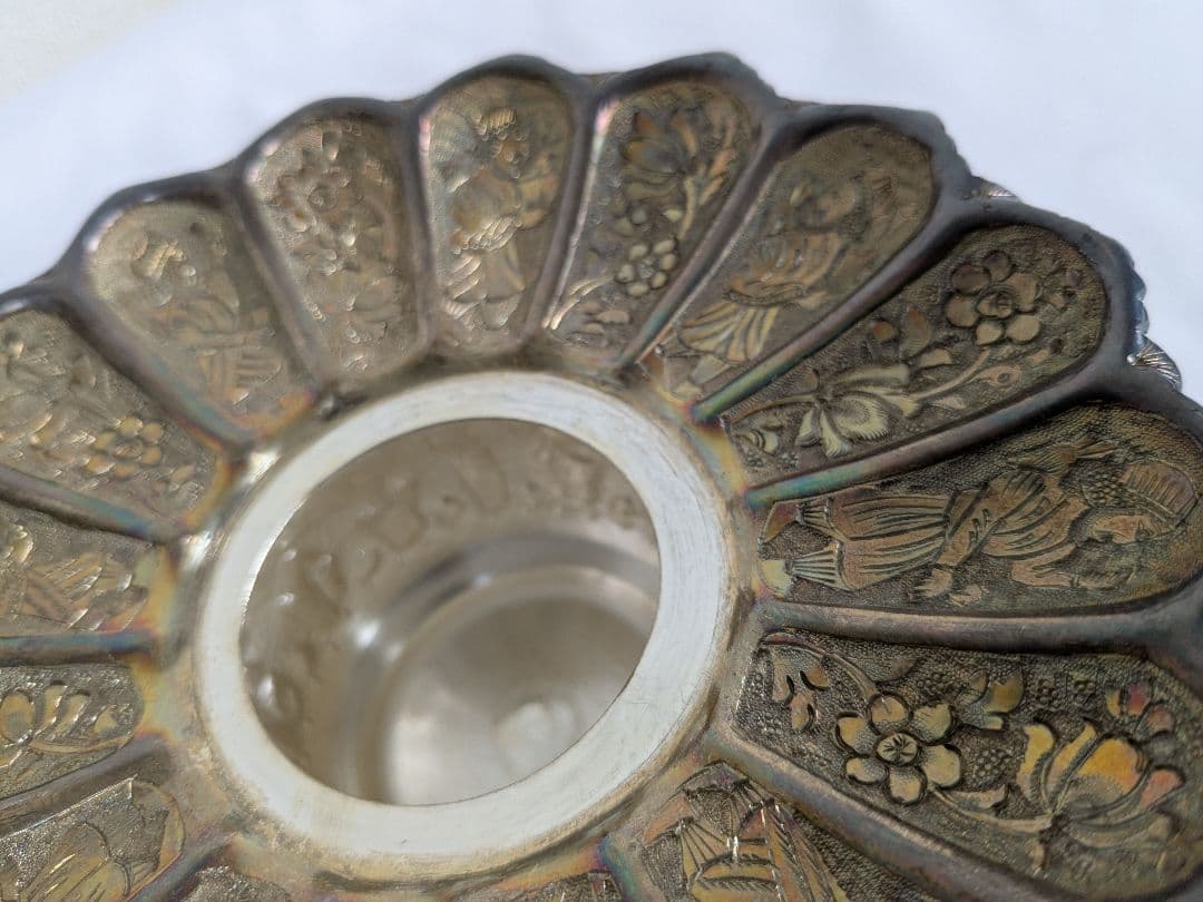 アンティーク ロシア製シルバー コンポート皿 花型 装飾皿 工芸品 小物入れ