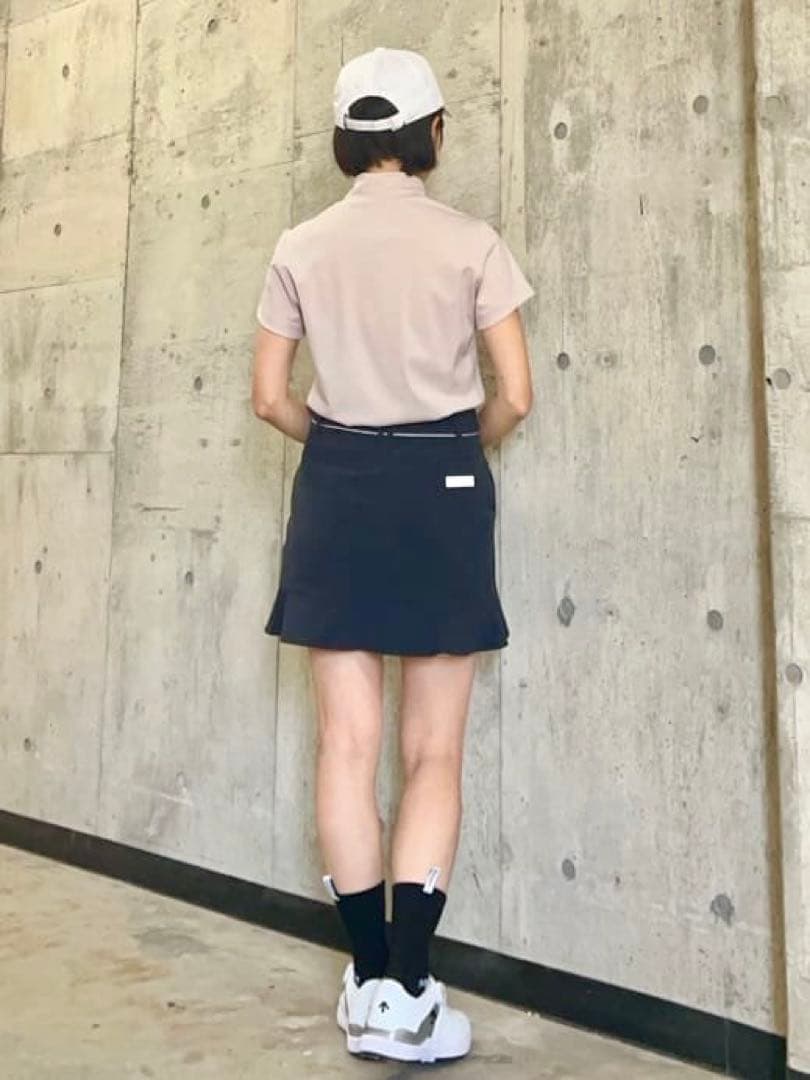 ◽️DESCENTE GOLF モックネック半袖シャツ ピンクベージュ　S