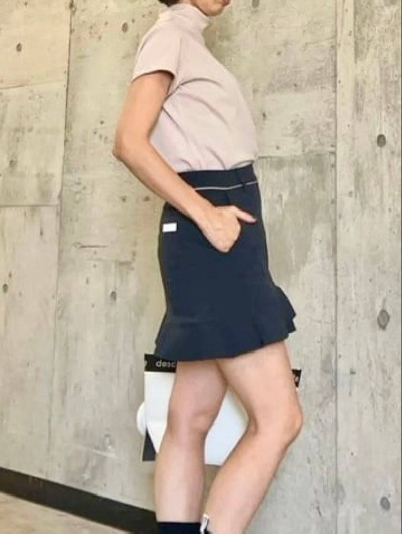 ◽️DESCENTE GOLF モックネック半袖シャツ ピンクベージュ　S