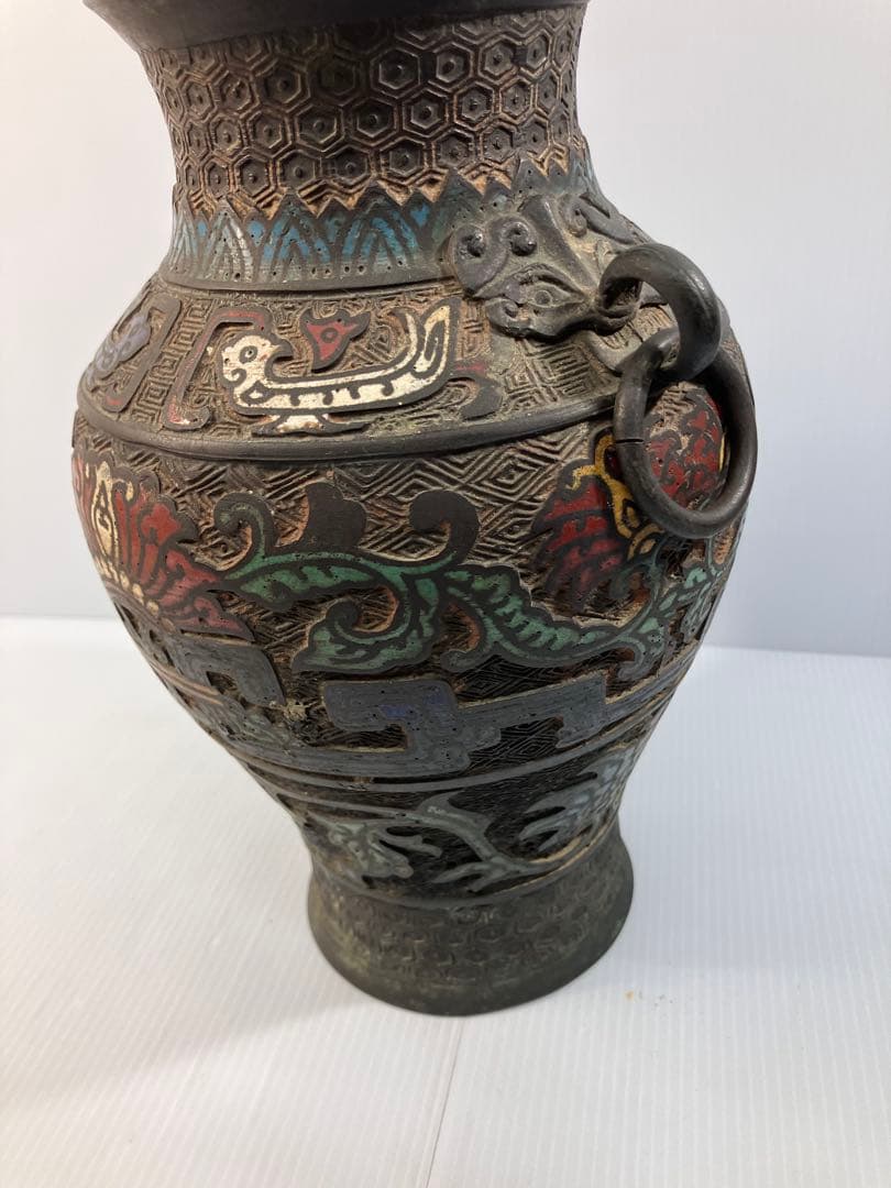 中国古美術　七宝焼壺　花瓶　古銅製　アンティーク　骨董品