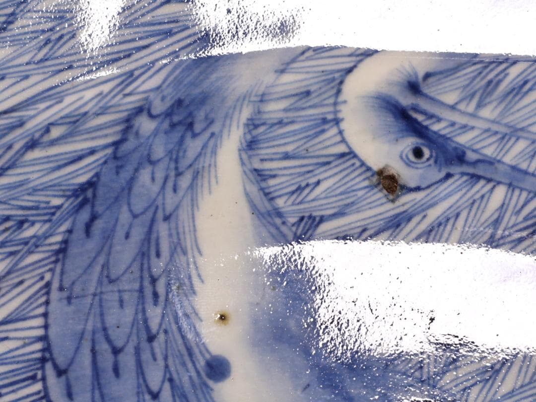 BK266　江戸期　古伊万里　大明成化年製銘　古染付郡鷺文様　大皿　1尺7寸