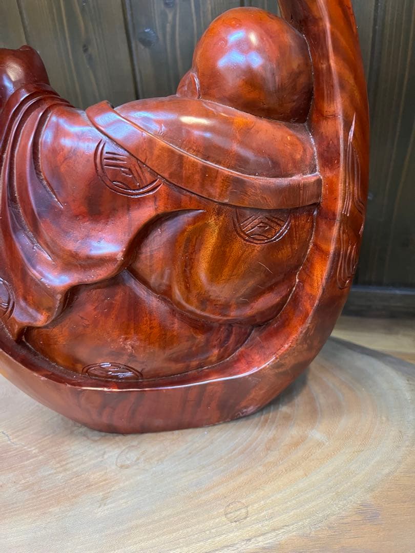 木製　リボン付き　仏像　布袋様　福の神　運気上昇