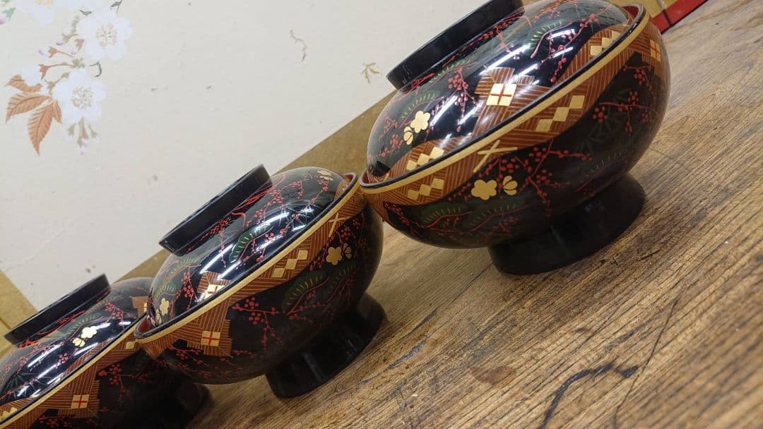 ☆松竹梅 蒔絵 煮物湾 10客セット☆ 漆器 浄法寺 秀衡椀 南部 懐石料理