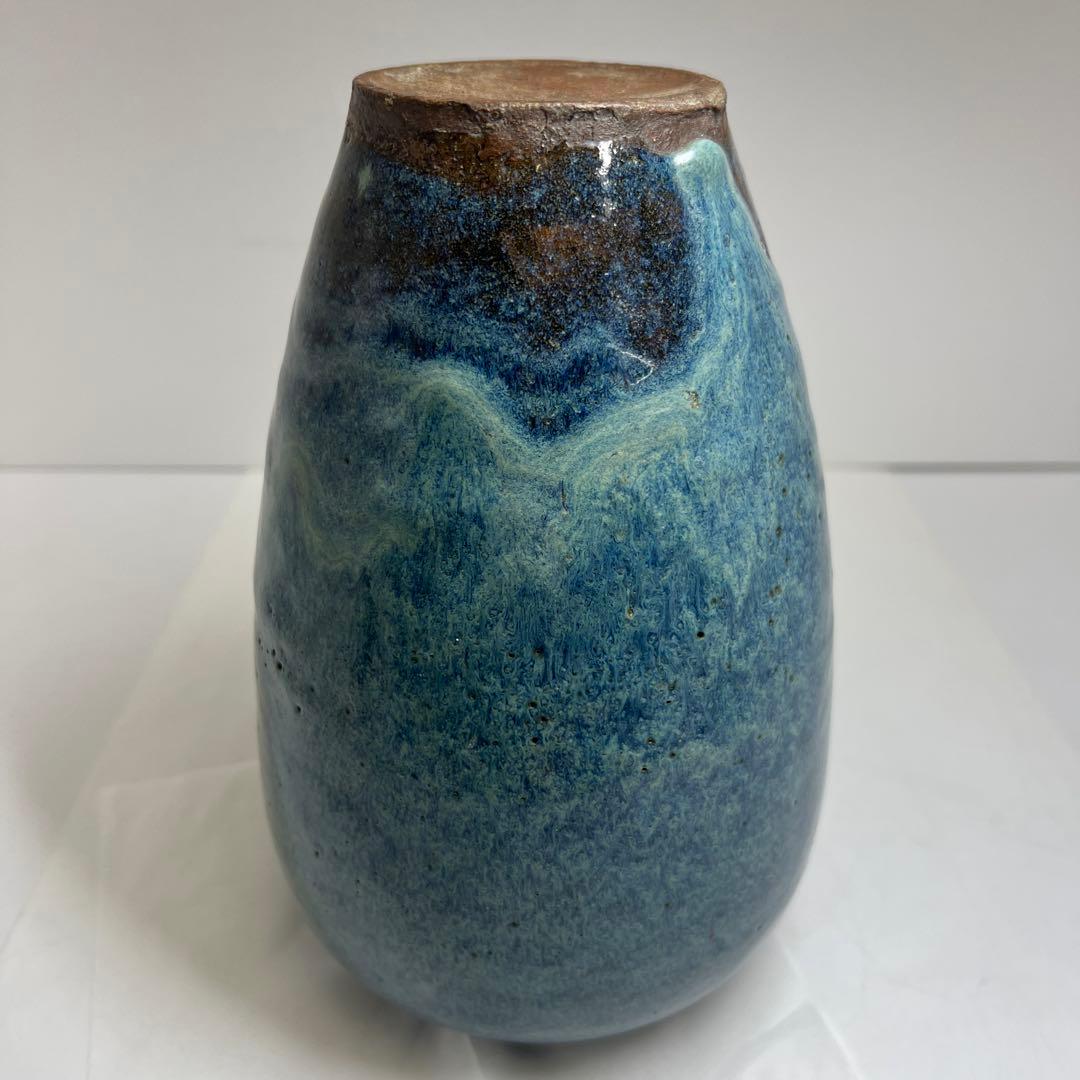 中国明末清朝期　なまこ釉花瓶　木箱付　高約24㎝　東Y8-0203☆2Fトヒルウ