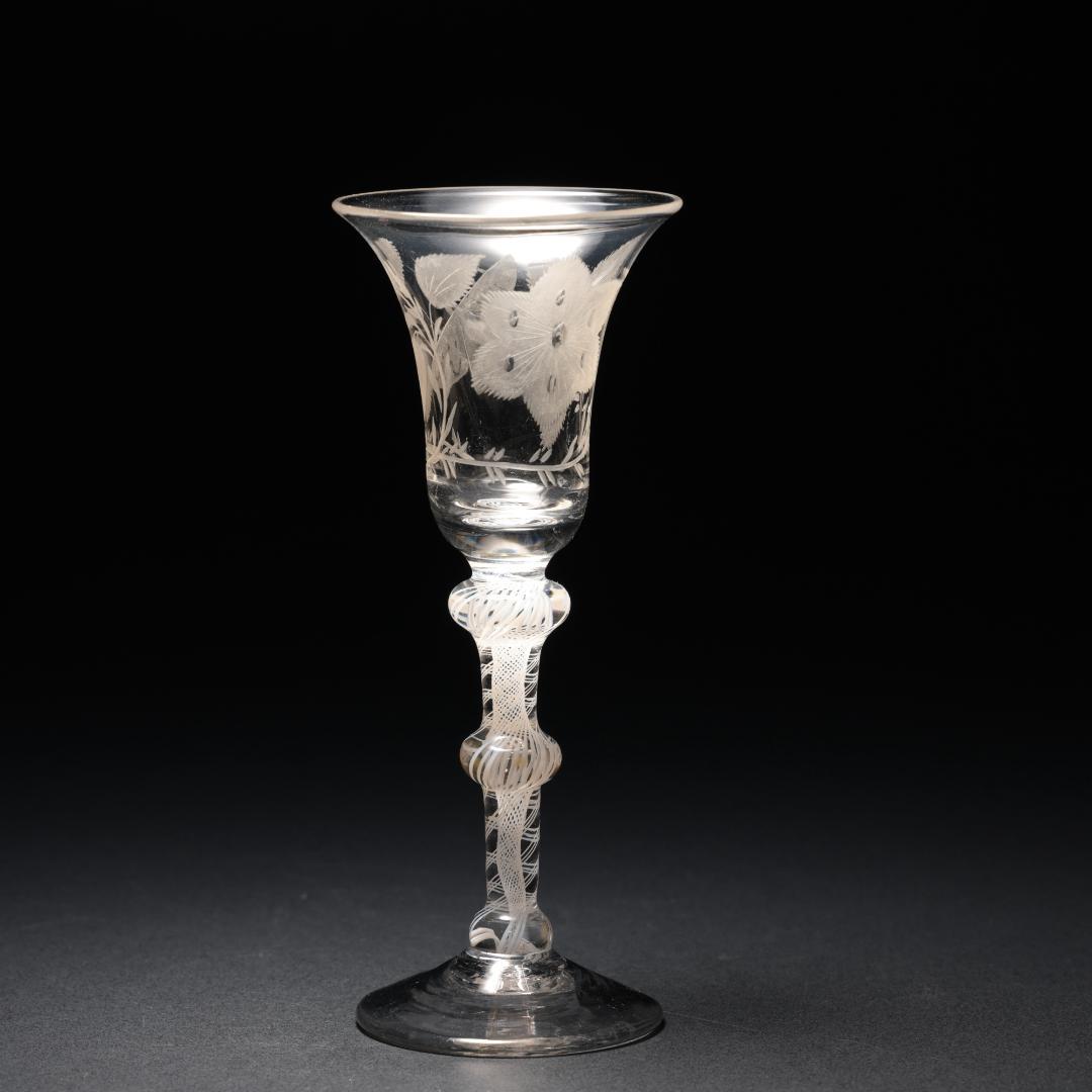 アンティークグラス　ジャコバイト　バラと蝶　ツイストステム　R1539ダI