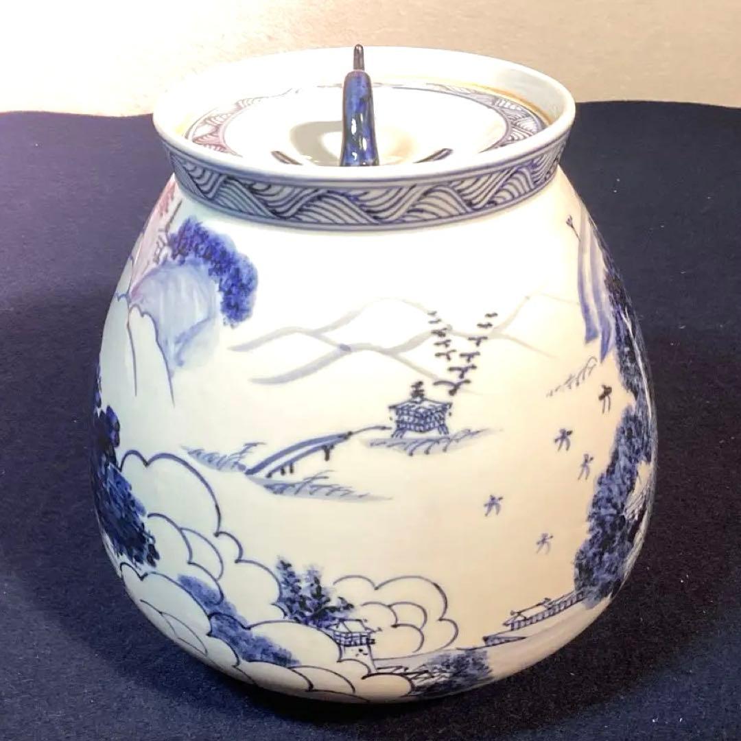 膳所陽炎園作　染付近江八景絵芋頭水指