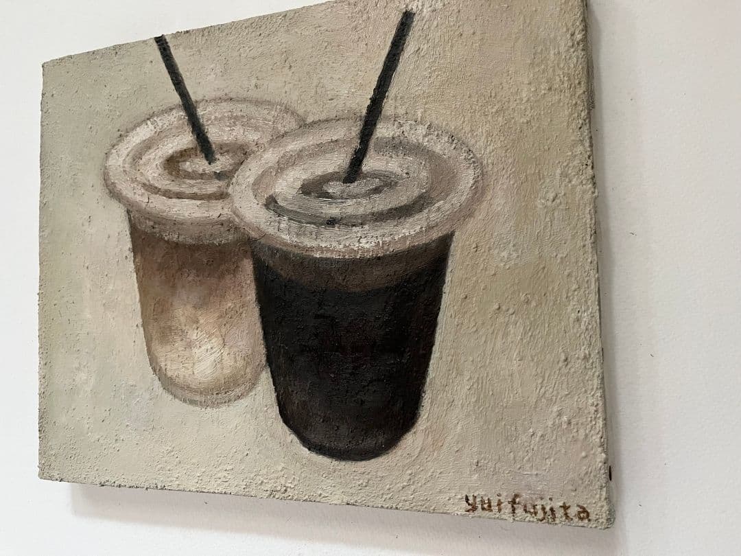 油彩画　アイスコーヒーとアイスカフェラテ