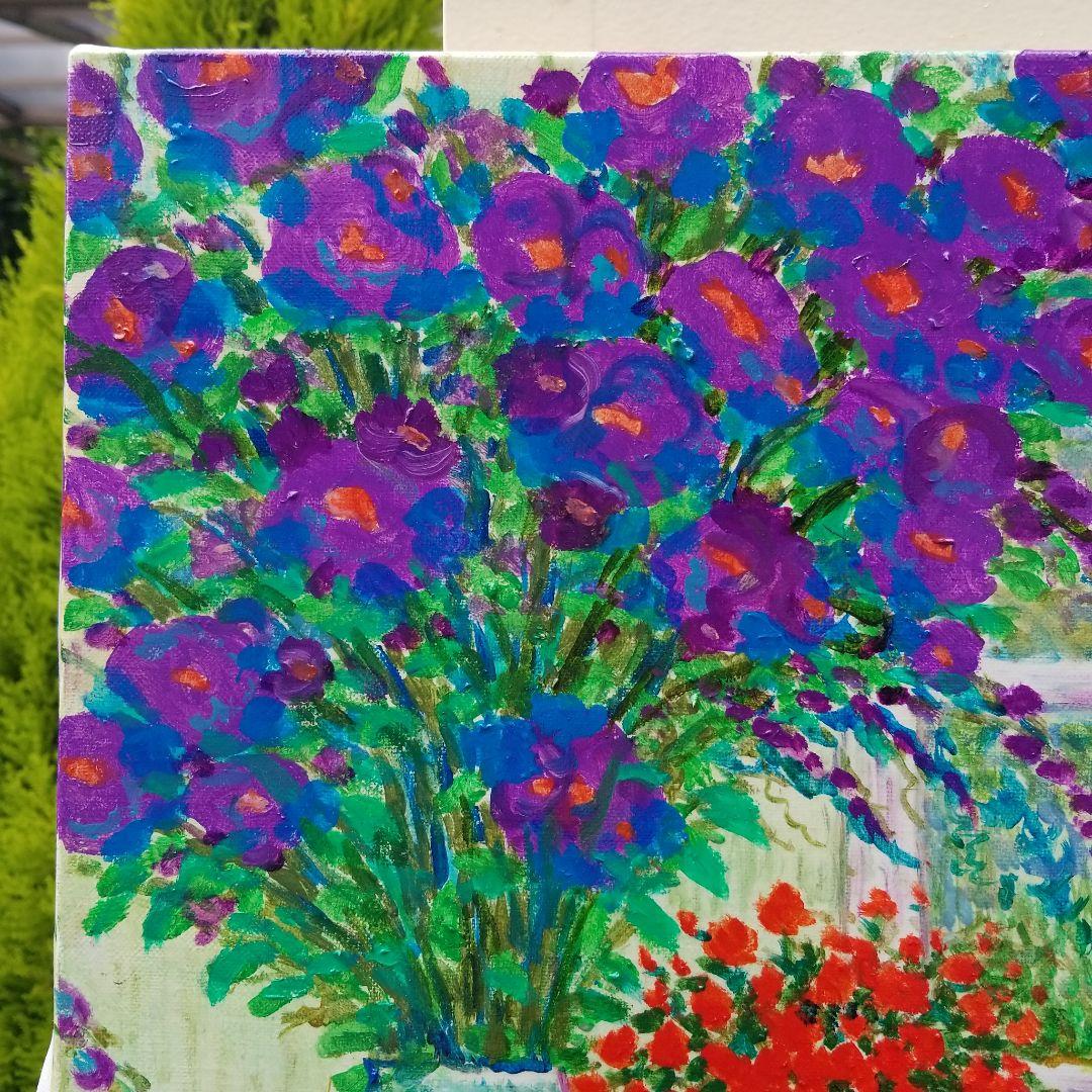キャンバス油絵　よっこ確認　窓辺に並べたお花　大きめキャンバス