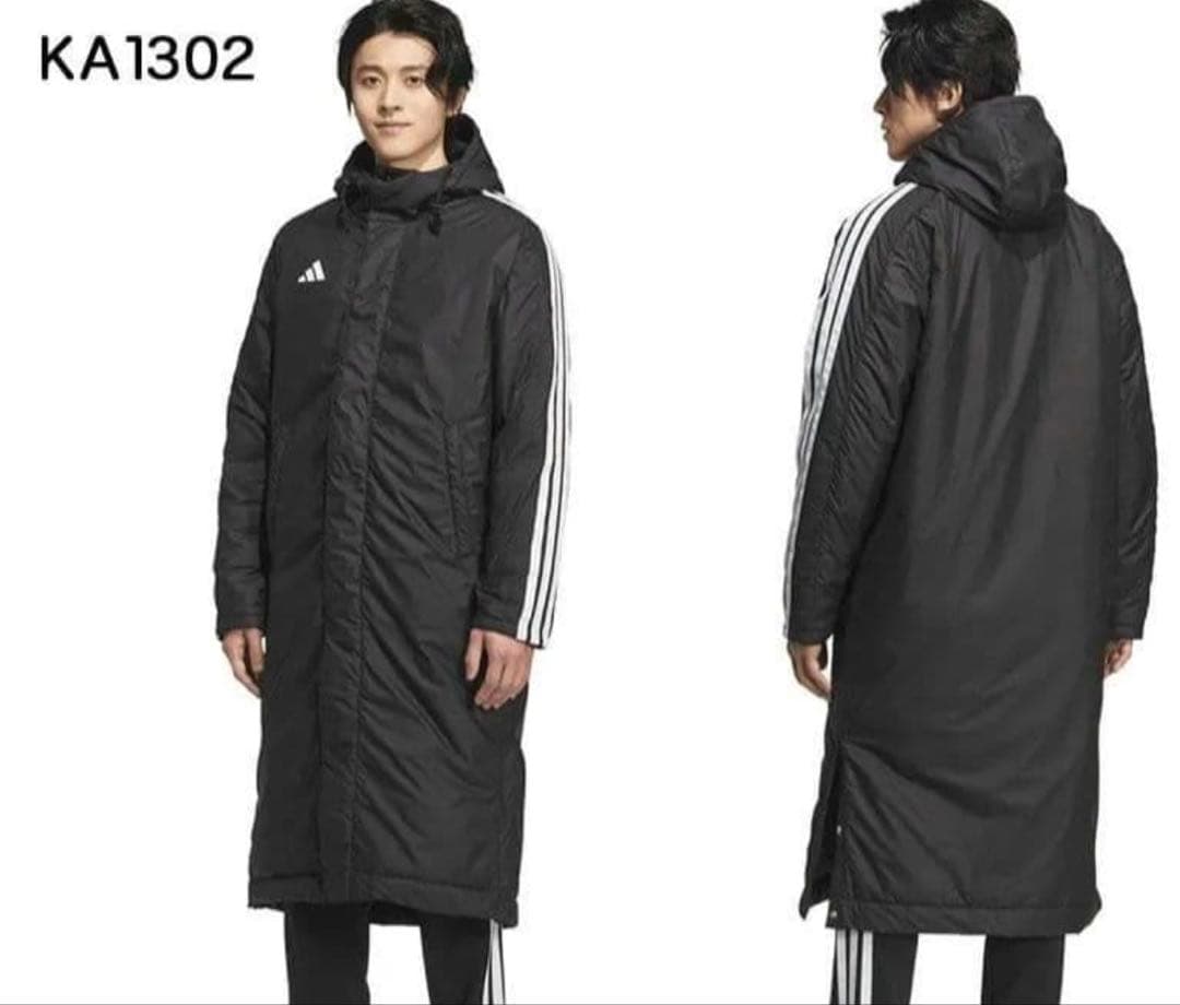 adidas アディダス　ベンチコート ロングコート　黒　ボア　フード　新品　L
