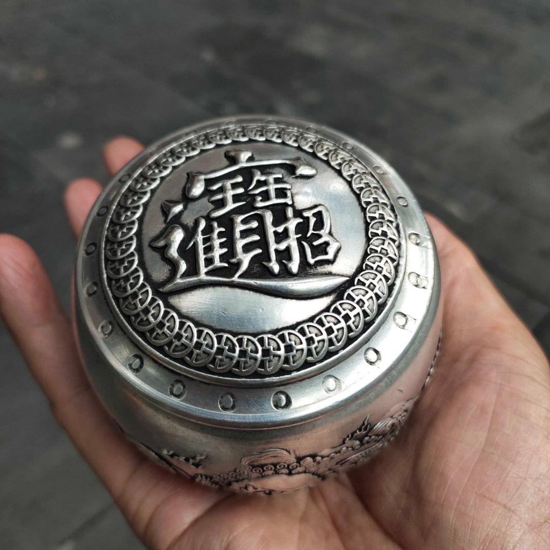 銅製 茶筒 招財進宝獅子茶筒 茶道具 香道具 装飾品 工芸品 置物