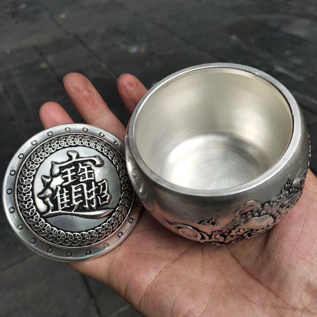 銅製 茶筒 招財進宝獅子茶筒 茶道具 香道具 装飾品 工芸品 置物