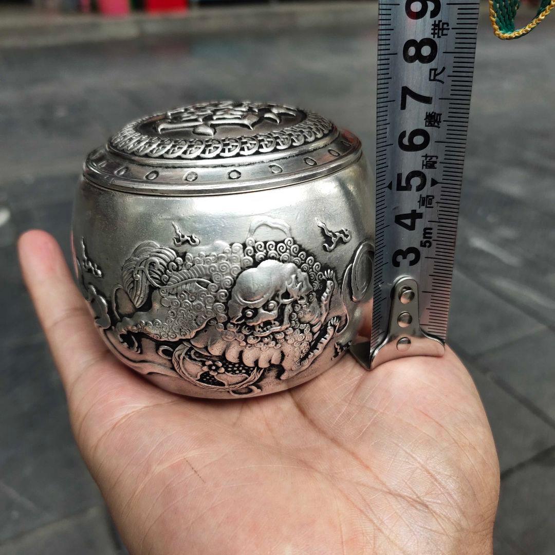銅製 茶筒 招財進宝獅子茶筒 茶道具 香道具 装飾品 工芸品 置物