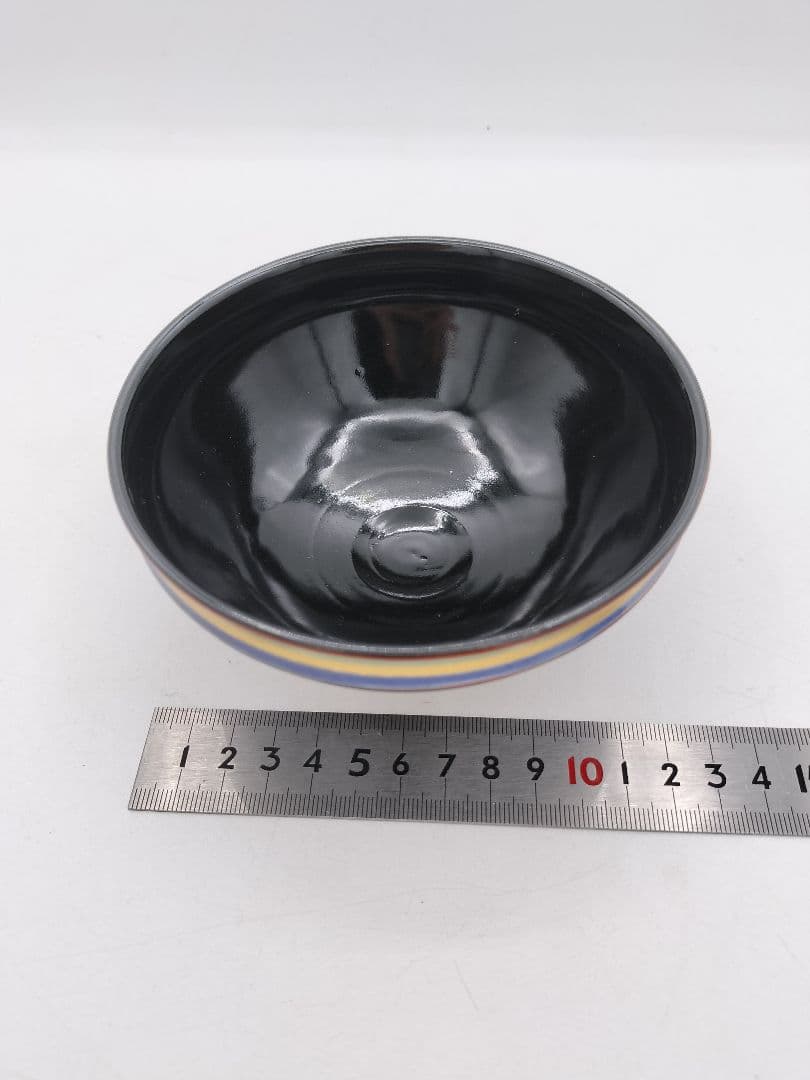 c773 数茶碗 黒仁清　独楽文 手塚桐鳳 10客 木箱 茶道具 古物