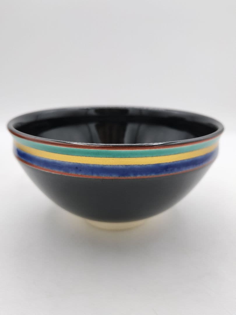 c773 数茶碗 黒仁清　独楽文 手塚桐鳳 10客 木箱 茶道具 古物