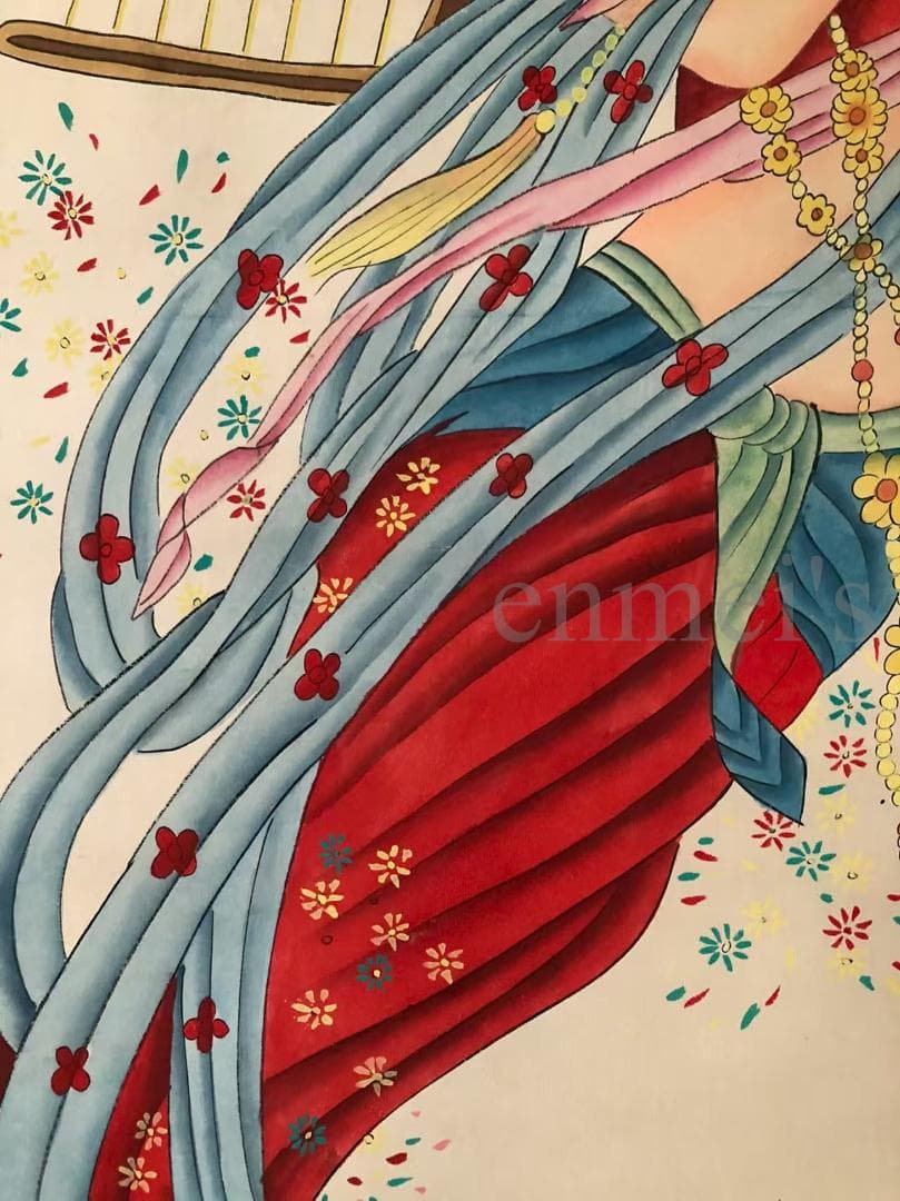 中国古美術・純手描き四尺人物掛軸・国画・張大千印款・宣紙・賞物・肉筆・文房置物