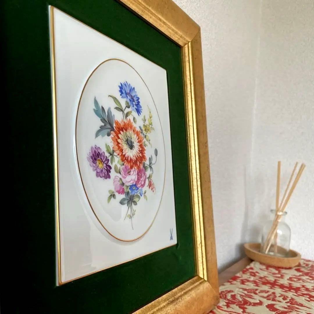 ＊額装五つ花＊額装３４cm×３１cm・画１８cm×１５cm・Meissen・美品