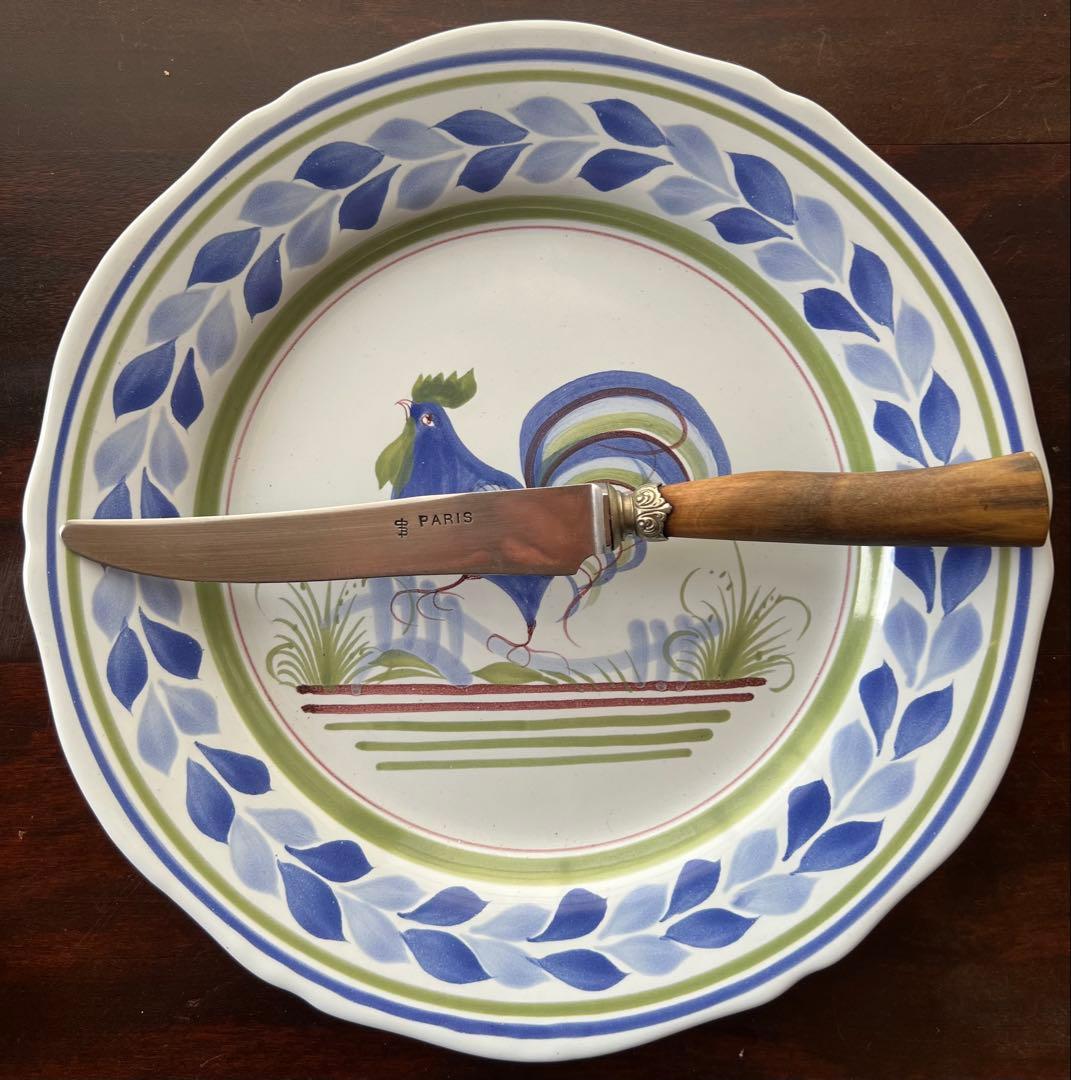 フランスHenriot Quimper 手描き皿 雄鶏文 “TRAITÉ” 表記