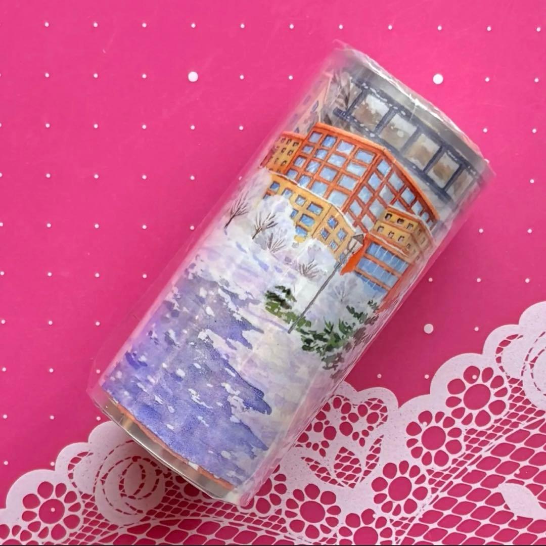 PET 雪映校园 8cm×5m 海外マスキングテープ　雪景色　学校　キャンパス