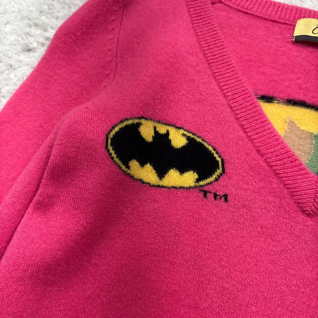MARK&LONA カシミヤニット　バットマン　スカル　Vネック　ピンク