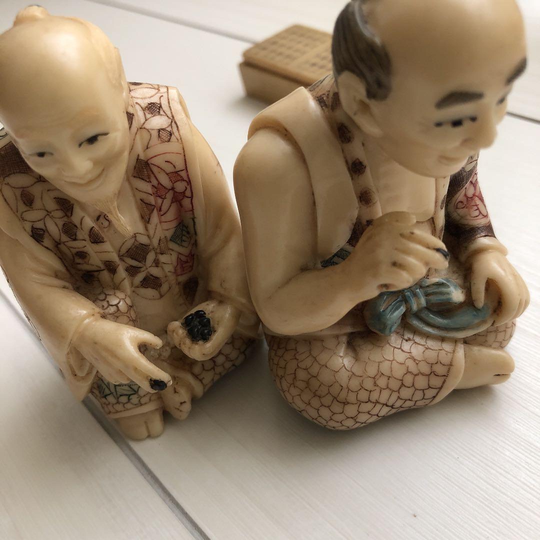 象牙調　在銘彫刻　囲碁対局