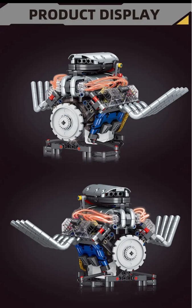 V8エンジン 模型 ブロック 組立 STEM教材 車 模型 電動モデル