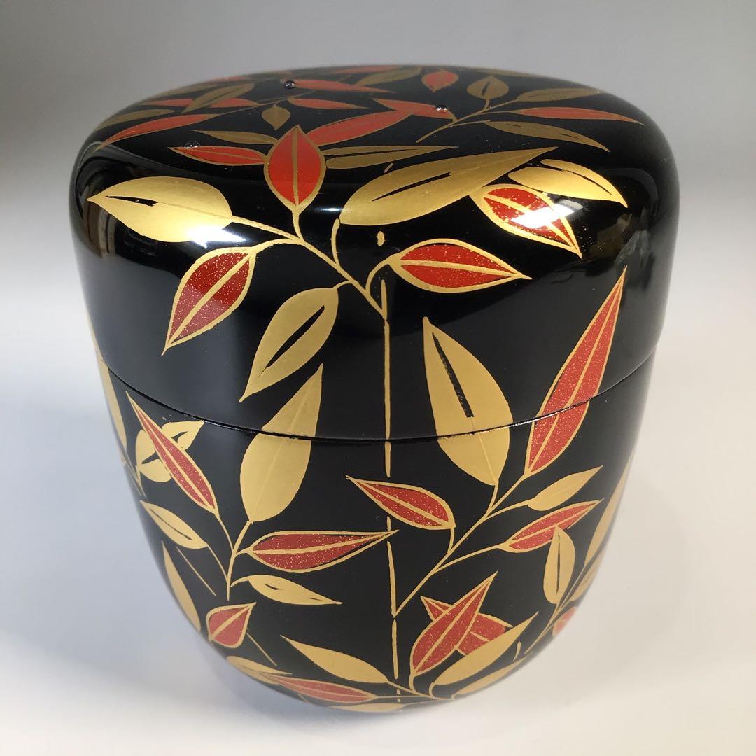 Ｍ３９４　棗　『蒔絵師　中出松峰作』『利休好』『笹蒔絵』『中棗』　共箱　茶道具