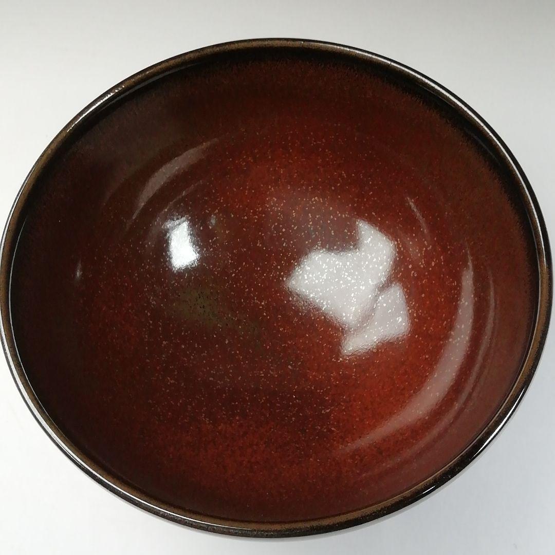Ｔ１９９　茶碗　『鉄赤釉　茶碗』『陶岳窯　髙権成』　共箱　抹茶碗　茶道具