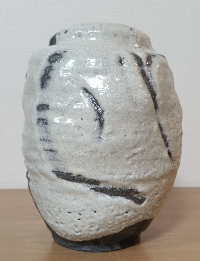 人間国宝　清水卯一作　蓬莱掛分白流花入　最上位作　花入