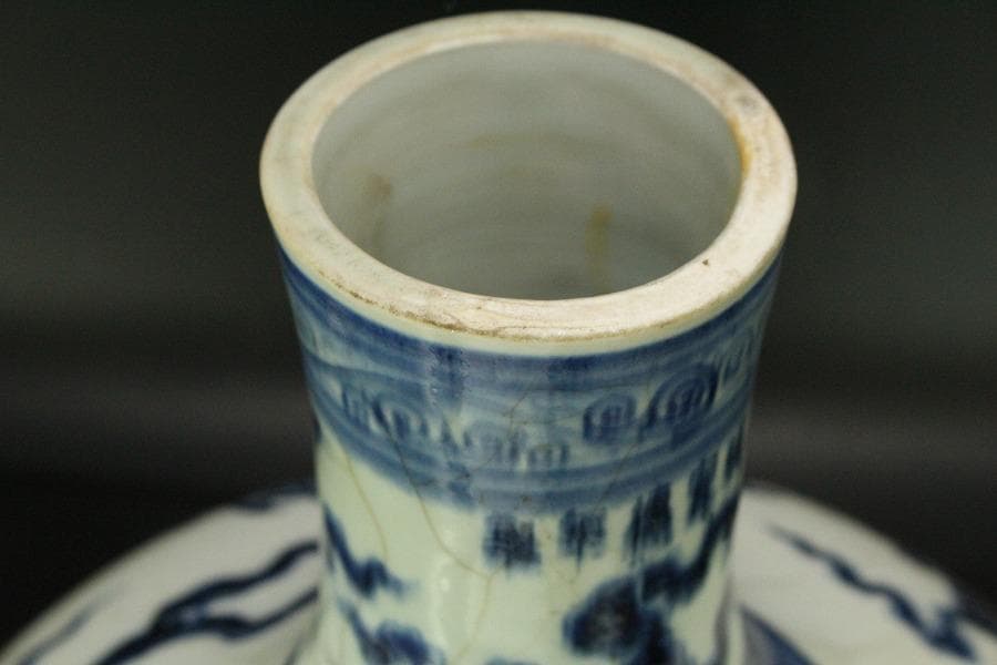 中国美術 青花 纏龍紋 天球瓶 高42cm(LC598)