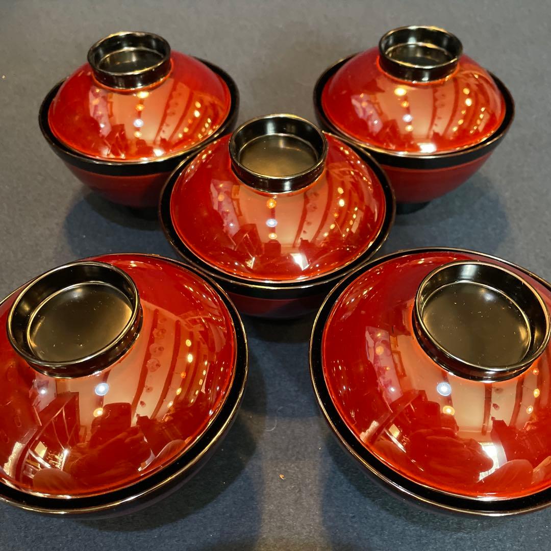 『堅牢で布着』の「木製 輪島塗 溜塗」【吸物椀】五客セットです。※吸物椀　漆器