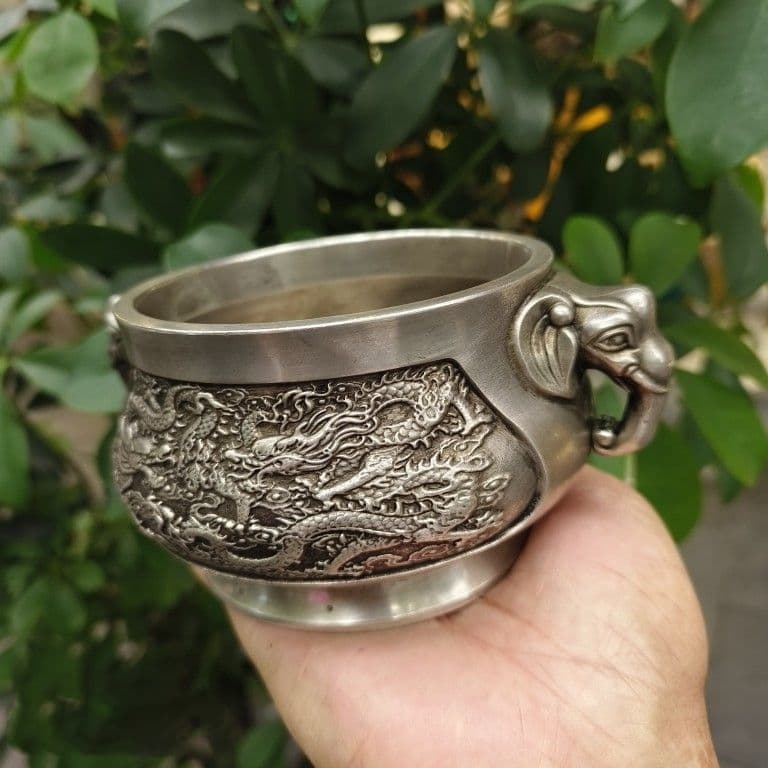 大象耳双龍戯珠香炉 茶道香炉 工芸品 美術品 置物