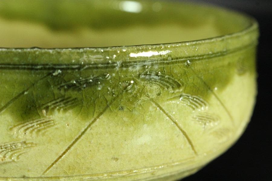 茶道具 叶光夫造 線掘茶碗 共箱 共布 京焼 和食器(K-YC494)