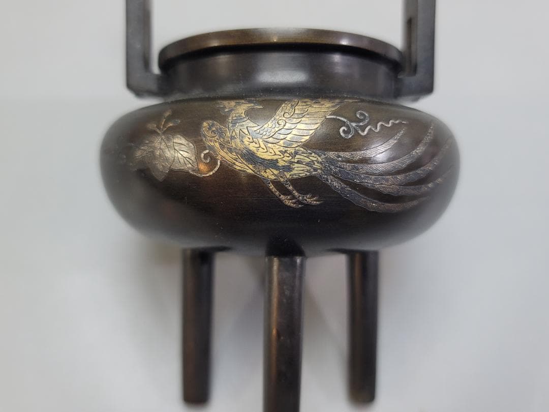 古銅 鳳紋 金銀象嵌 香炉 DT509