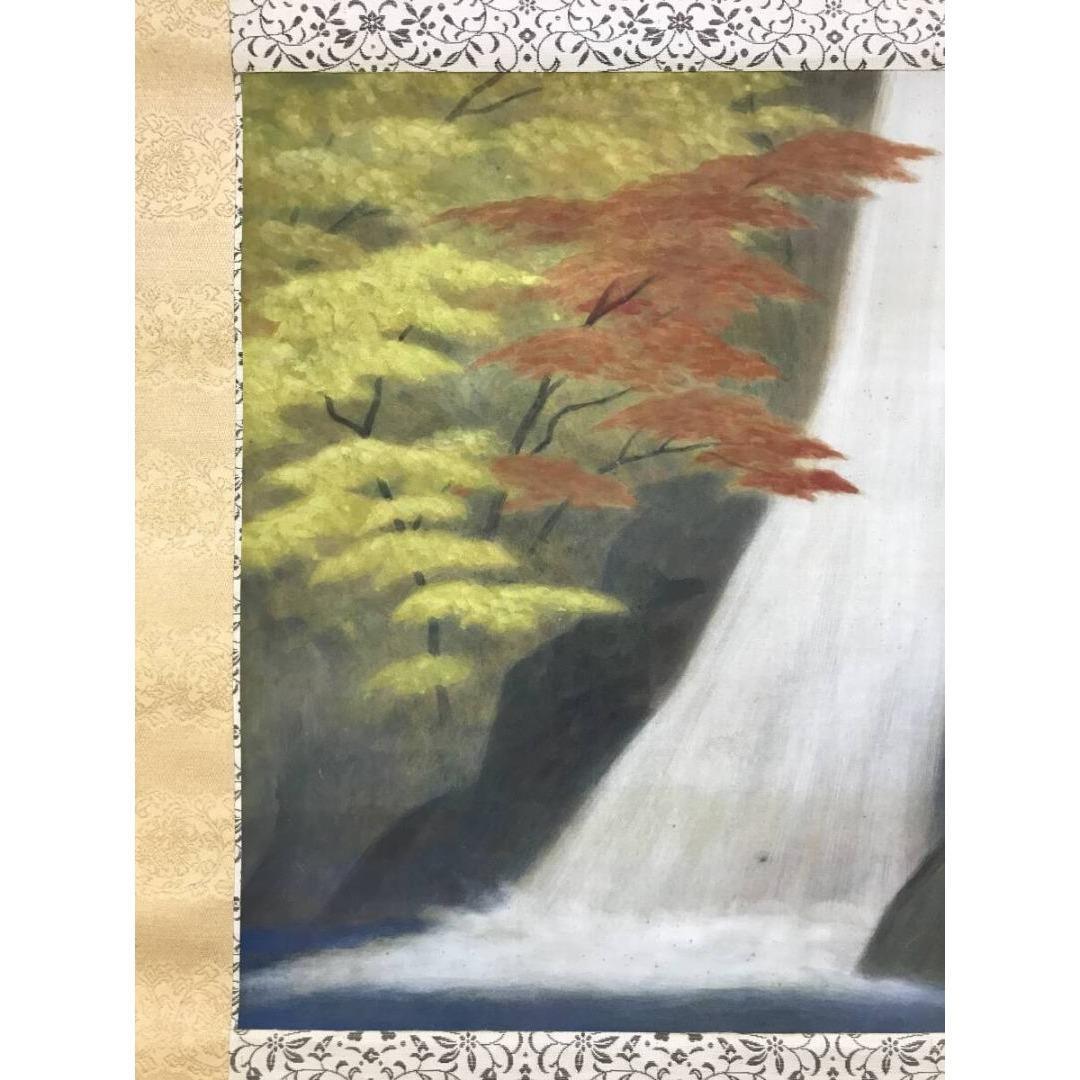 真作/谷口英雄/紅葉瀧図/紅葉滝図/横物/秋/山水図/掛軸☆宝船☆AK-623