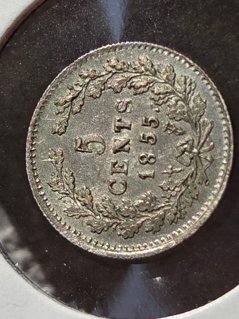 (稀少な状態)ネーデルランド王国　ウィレム3世　5セント銀貨　1855