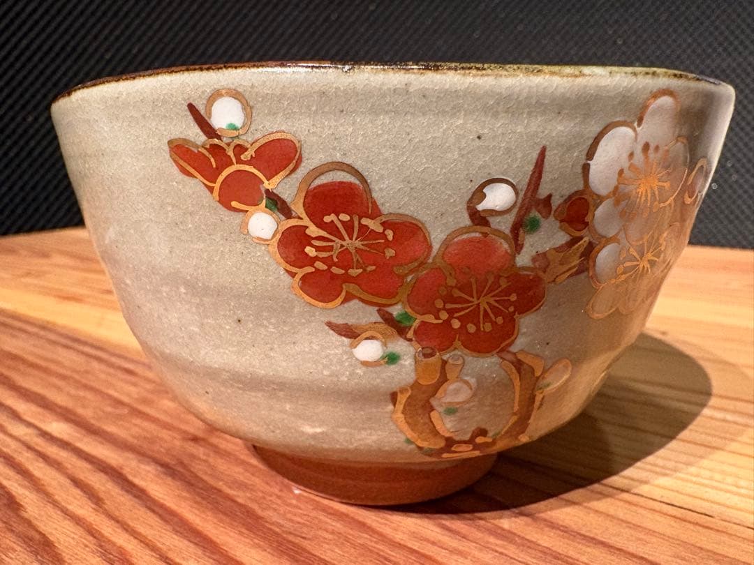 京焼　紅白梅 雪椿 茶碗2点　松香作