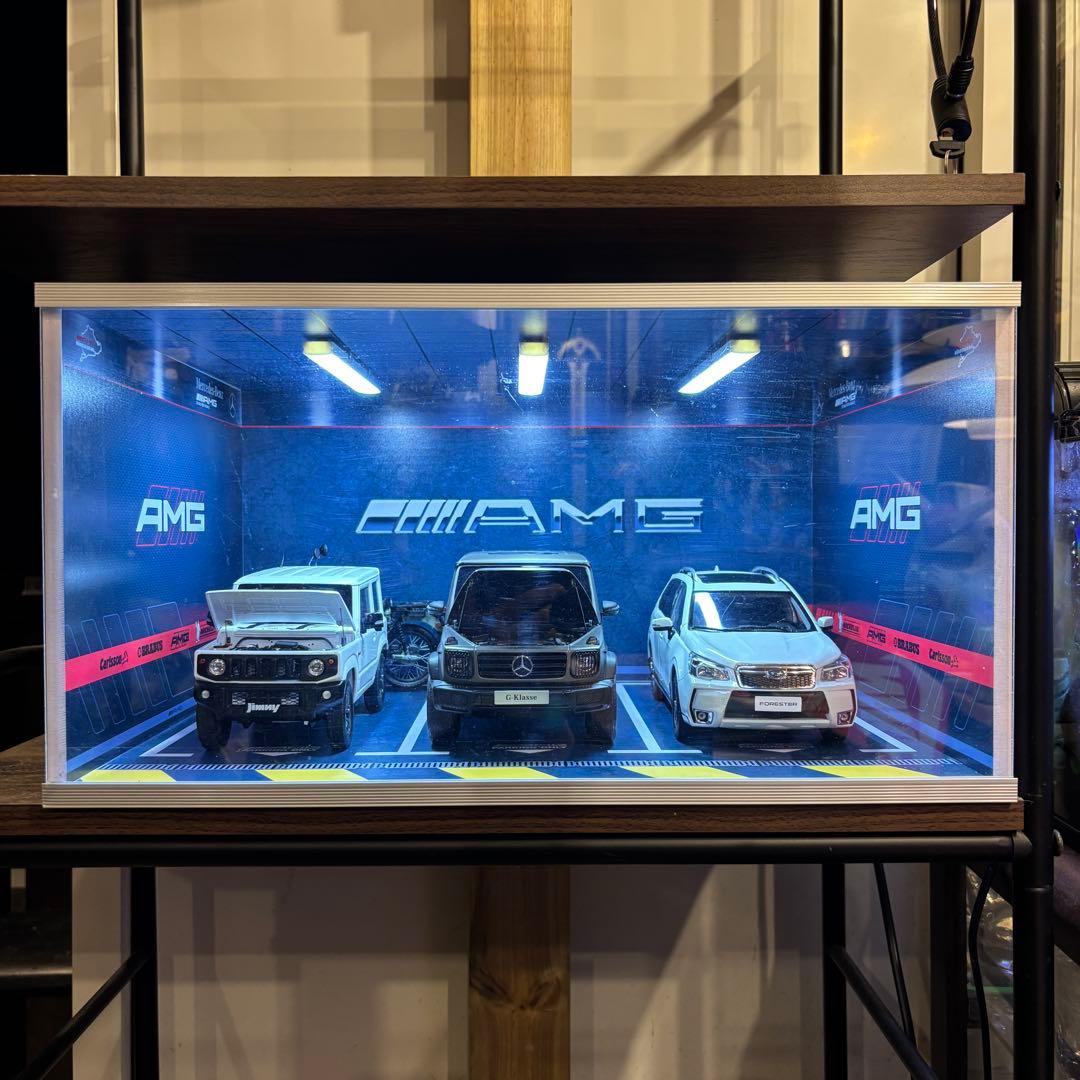 1:18 ミニカー展示ケース 3台駐車 ディスプレイケース　LEDライト