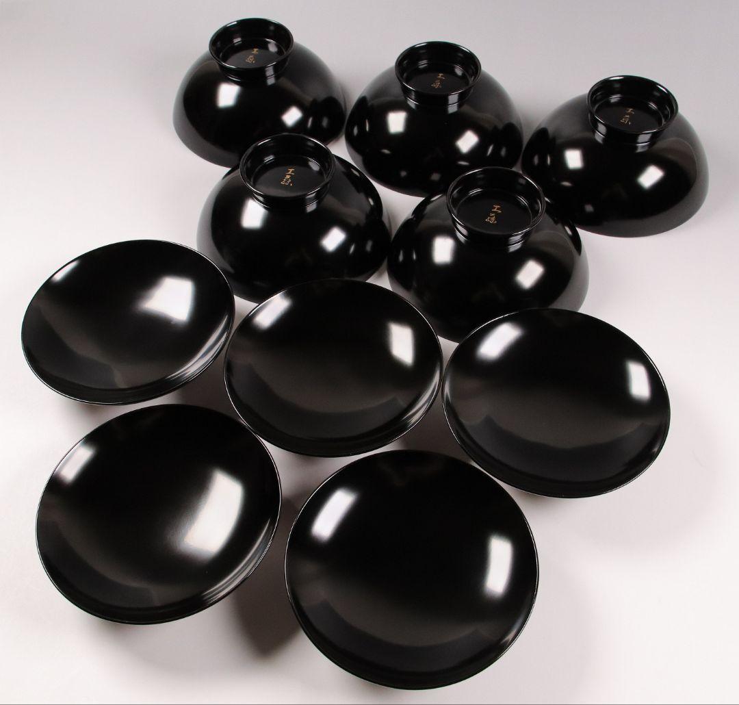 CK72 漆芸 木製漆器 輪島塗 柿蒔絵 黒塗御吸物椀 五客 / 秋 果物