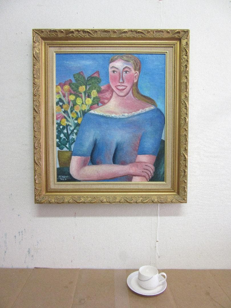 若い女性像・額装済み　キャンバスに油彩画（F10号53×45.5cm）人物画
