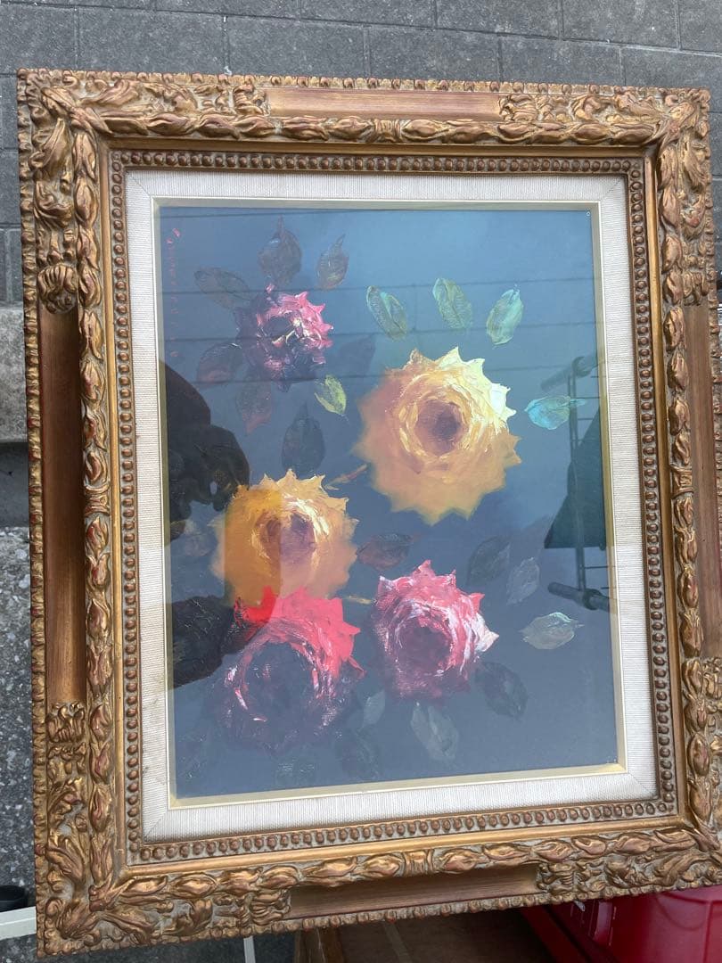 絵画　油彩　油絵　静物画　花　バラ