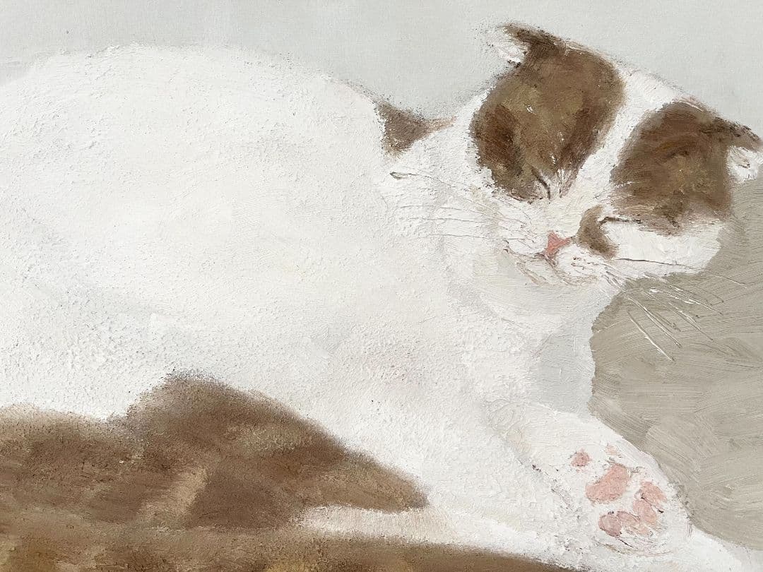 油彩画　寝てる猫