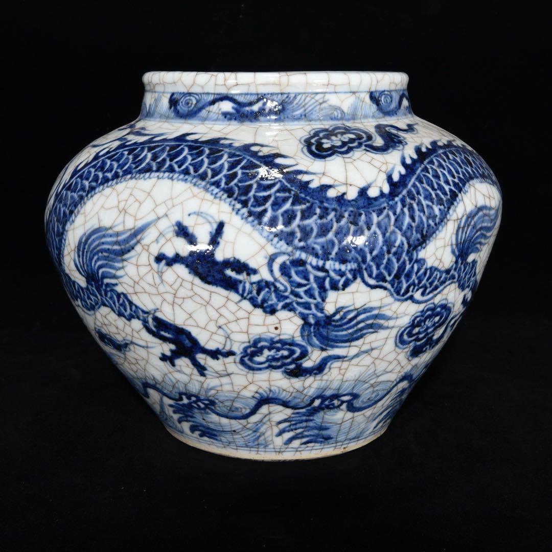 珍品　古美術　元青花龍紋瓶　染付　縁起物　陶磁器　インテリア　アンティーク
