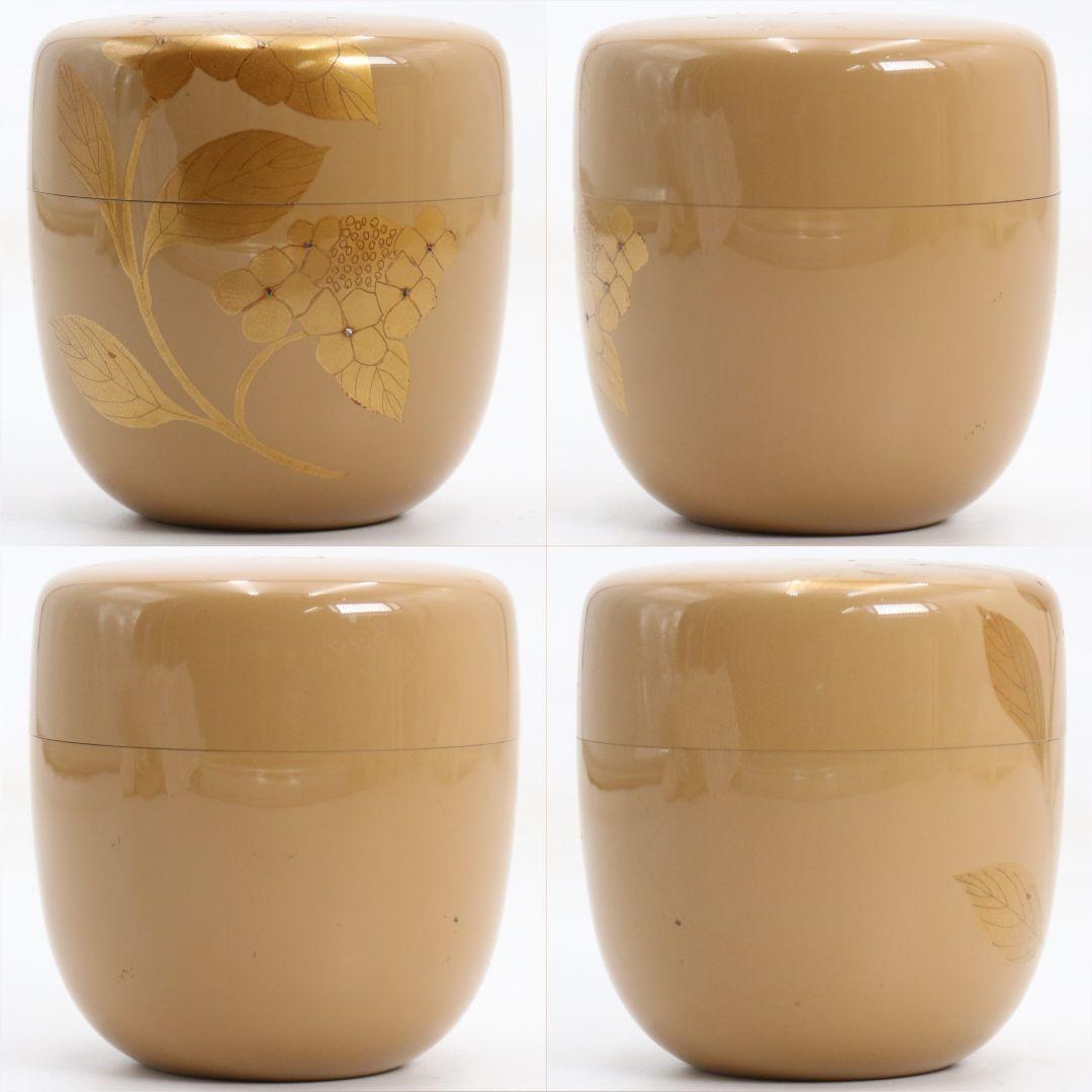 高田犀光作 白漆 紫陽花 中棗 茶道具 共箱　V920　N7
