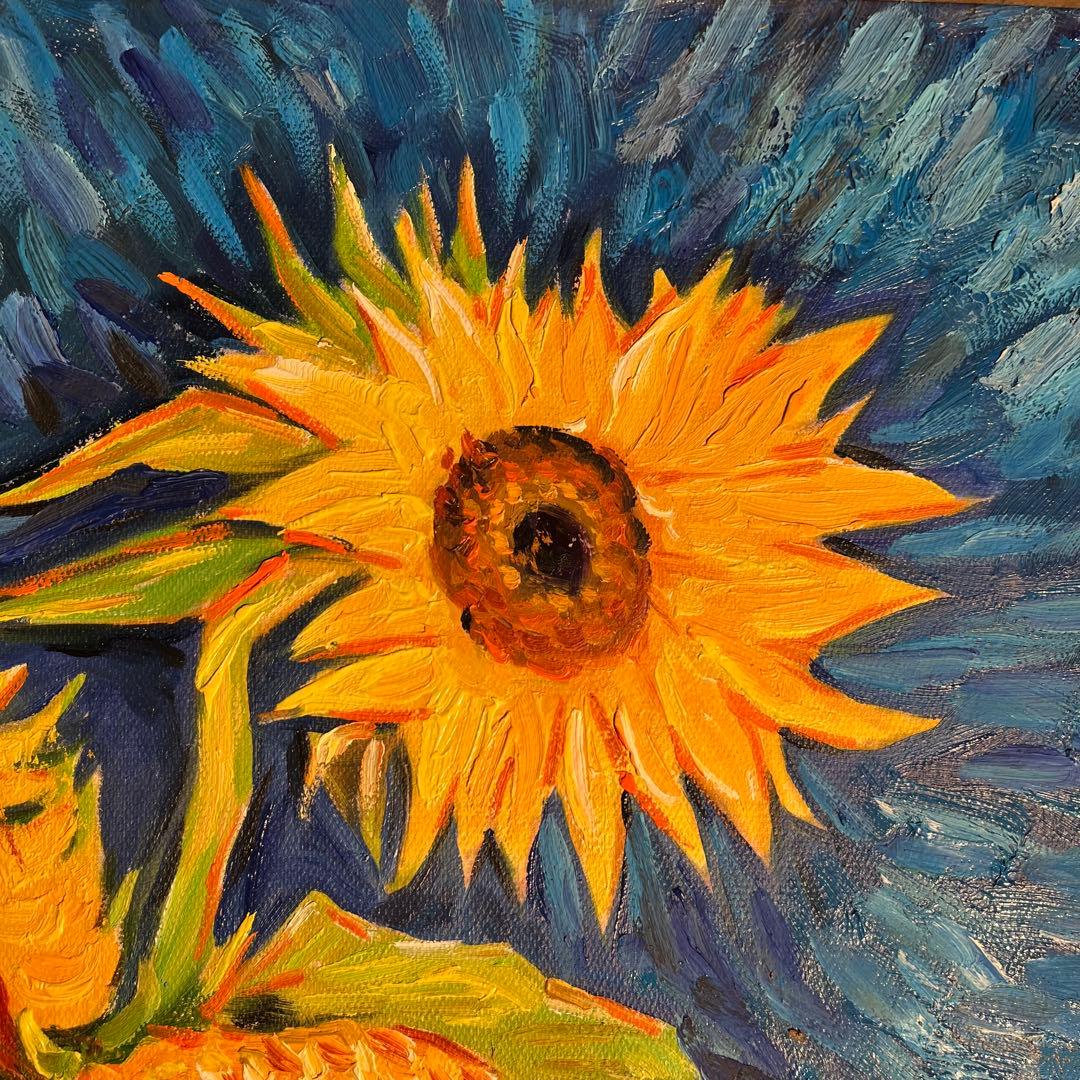 ★秀作★ 手書き油絵 ゴッホ 幻 芦屋のひまわり 額付き 肉筆絵画 油彩画