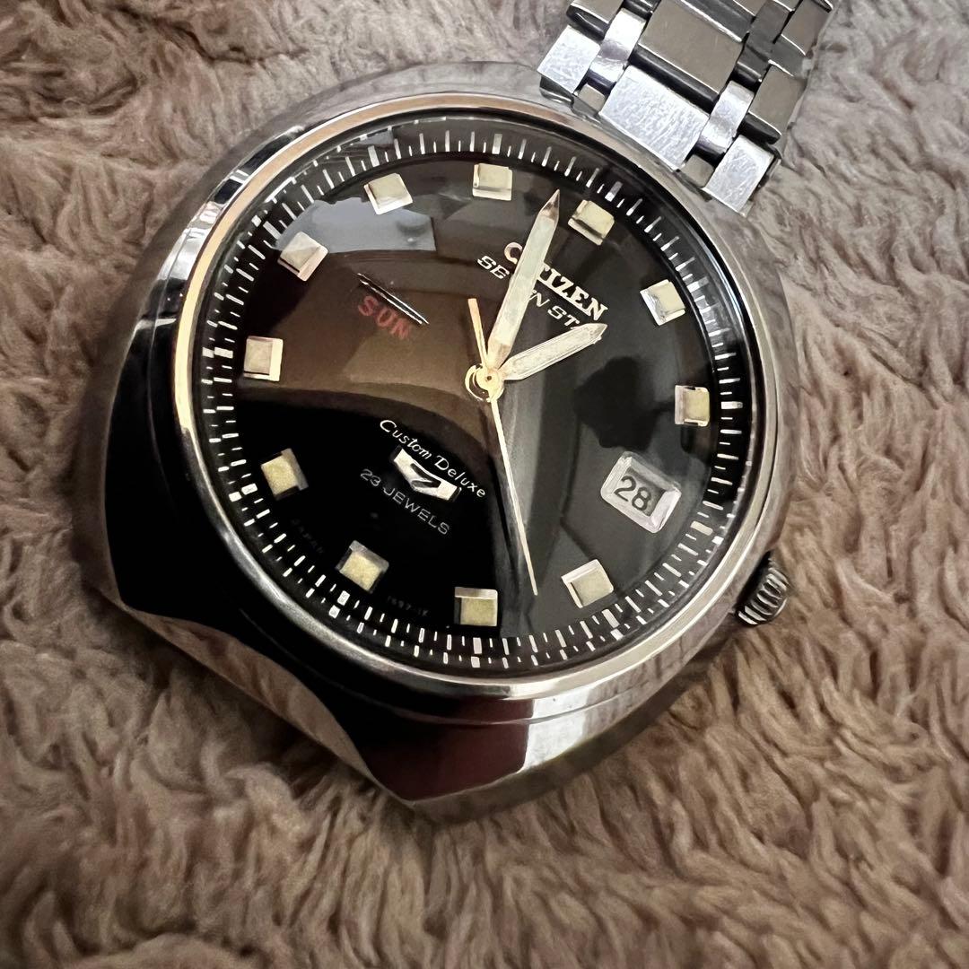 最安値　極上品　美品稼働1968年代物　希少ビンテージ時計ブラックcustom7