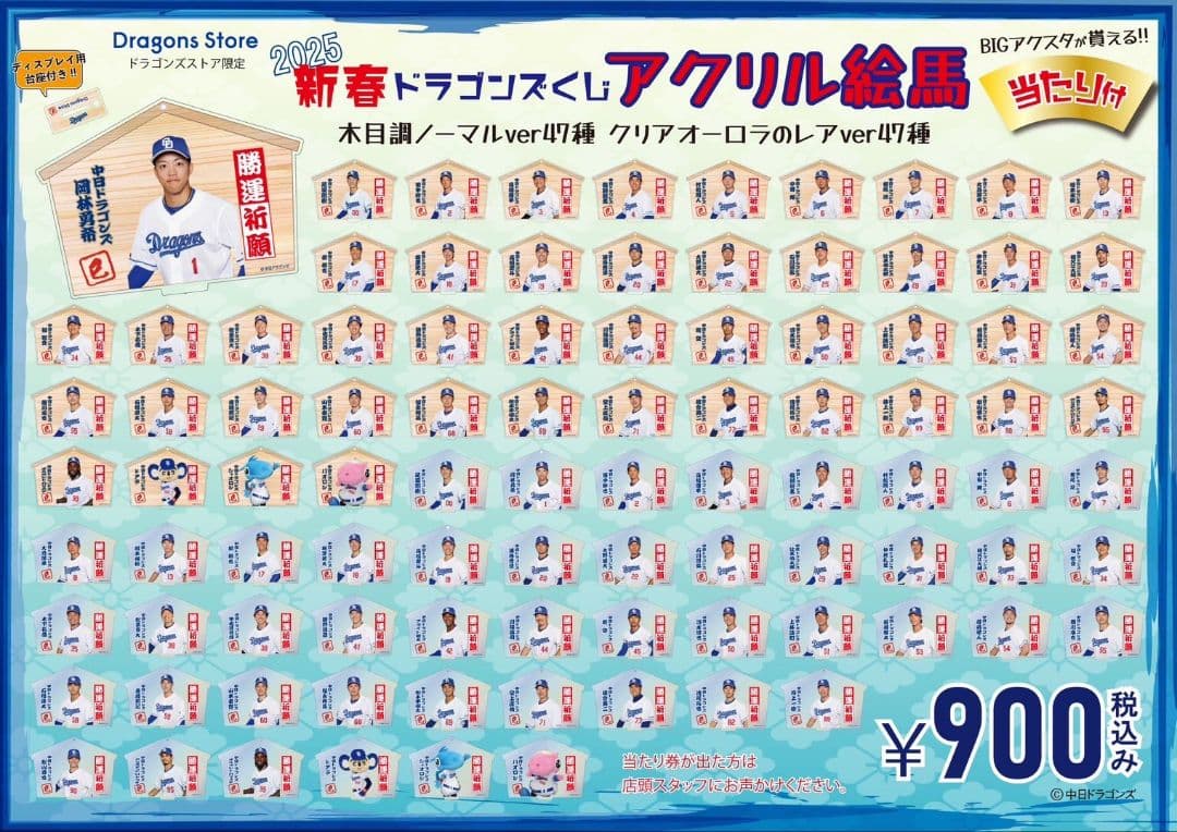 2025年　中日ドラゴンズ　アクリル絵馬　中田翔　BIG当たり羽子板